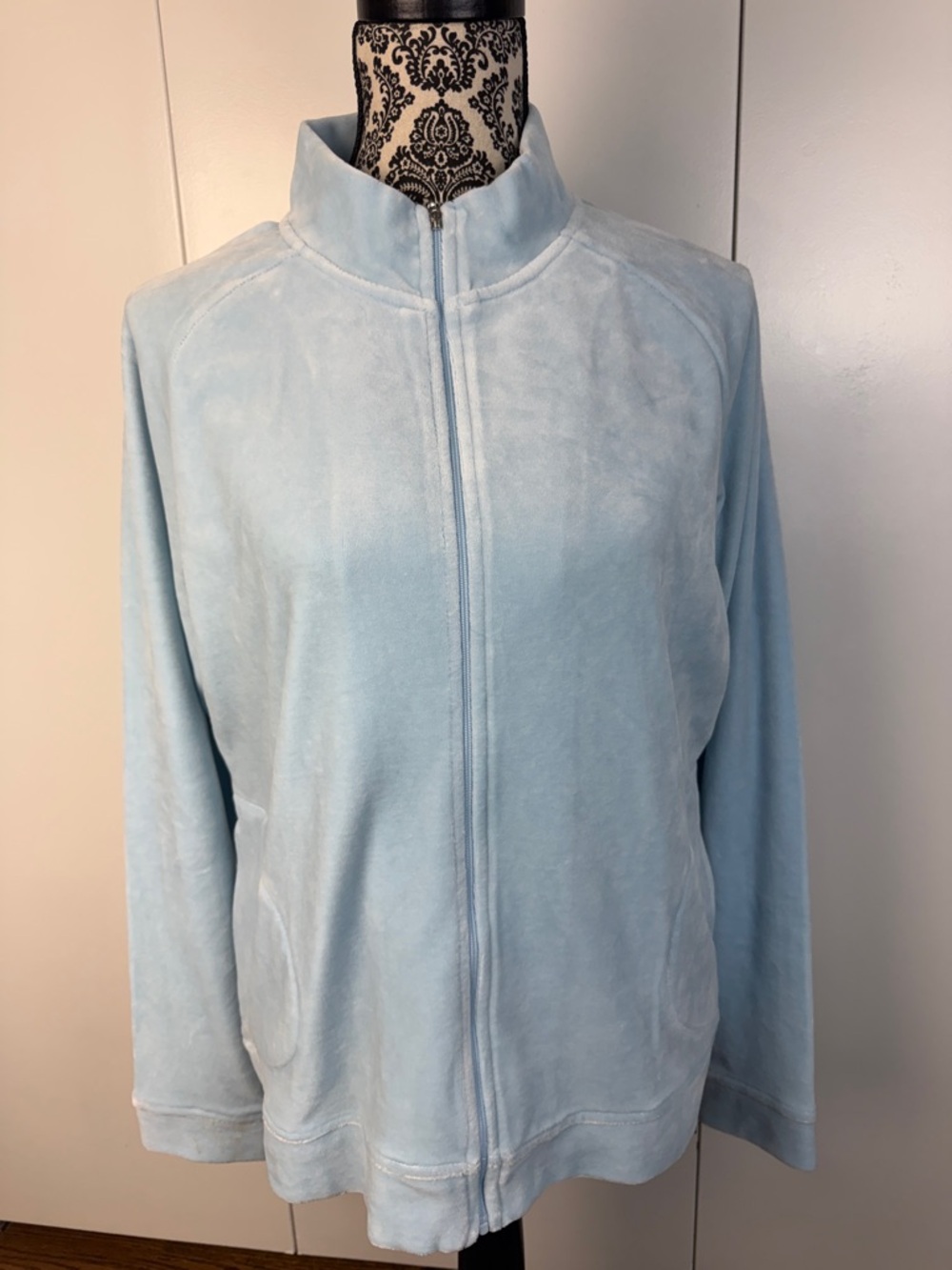 Talbots Pale Blue Velour Zip track Jacket size XL NWT spring